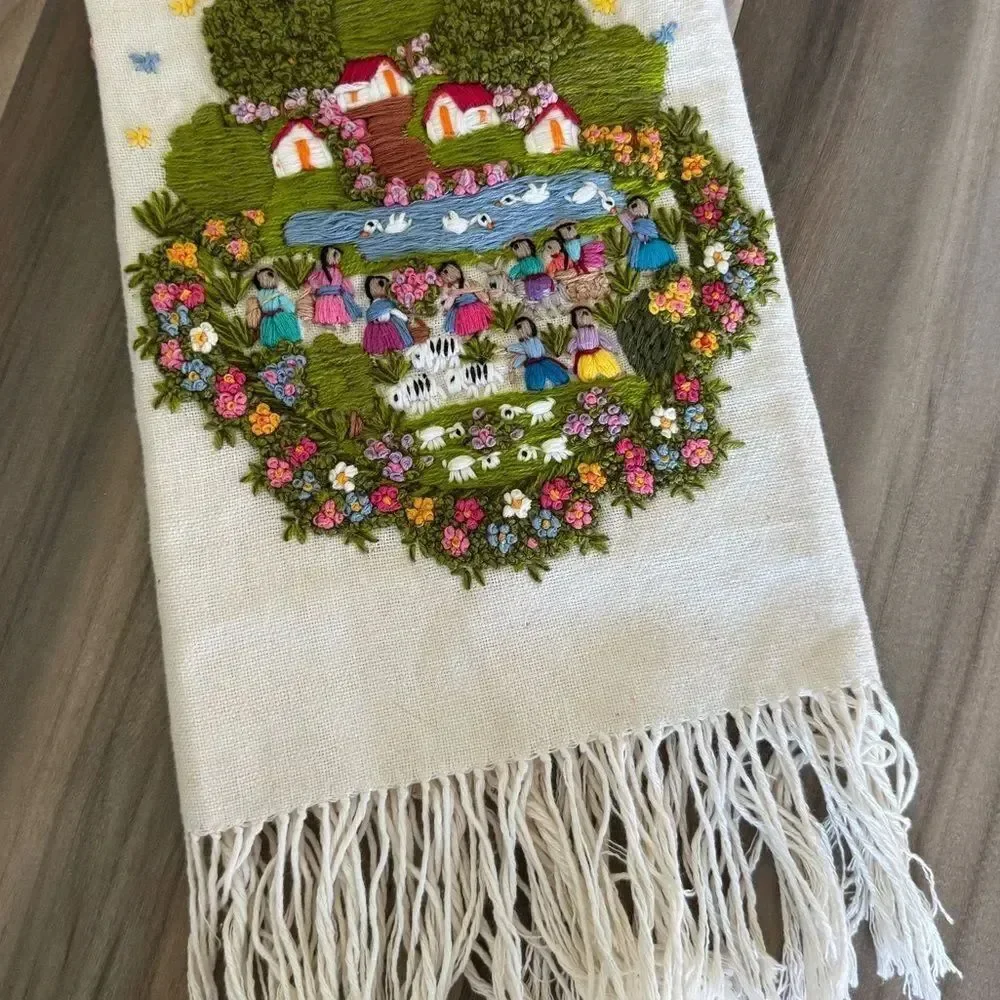 Vintage Embroidered Intricate Threaded Tea Towel